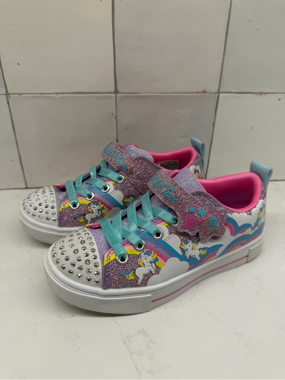 Sketchers Twinkle Towa Girls' Sparkle Unicorn Sneakers in Pink & Purple